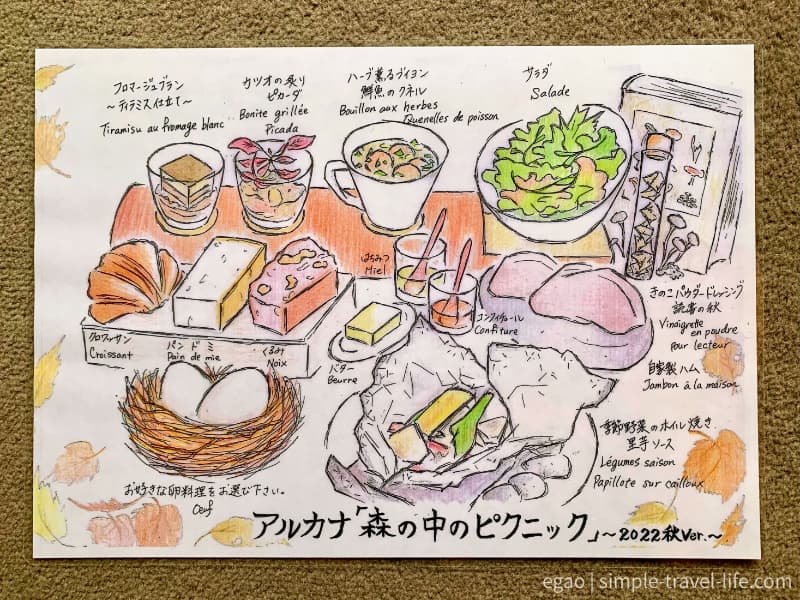 朝食アルカナ森の中のピクニックの手書きイラストメニュー