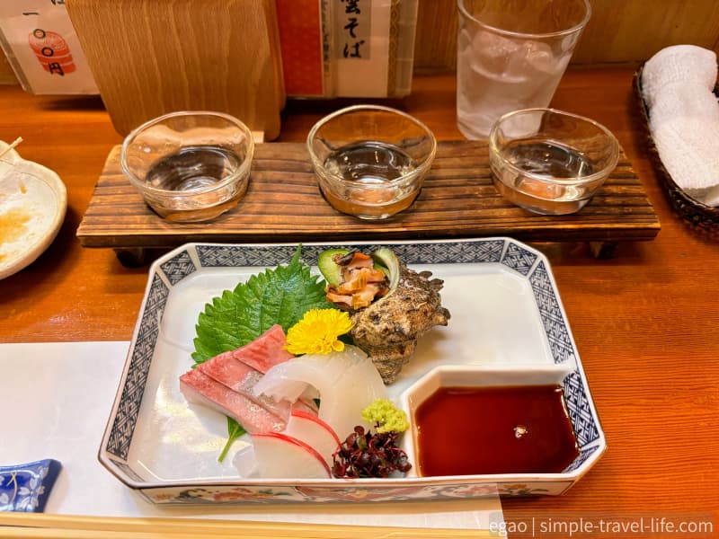 一隆の地酒飲み比べセットと刺し盛り３種