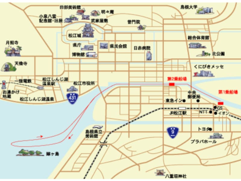 「宍道湖観光遊覧船はくちょう」の遊覧コース