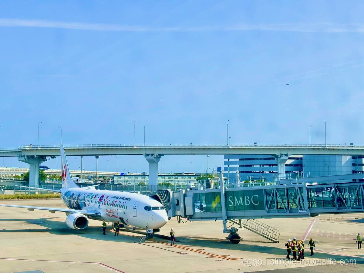 関西空港の駐機場に停まる特別塗装のJAL機