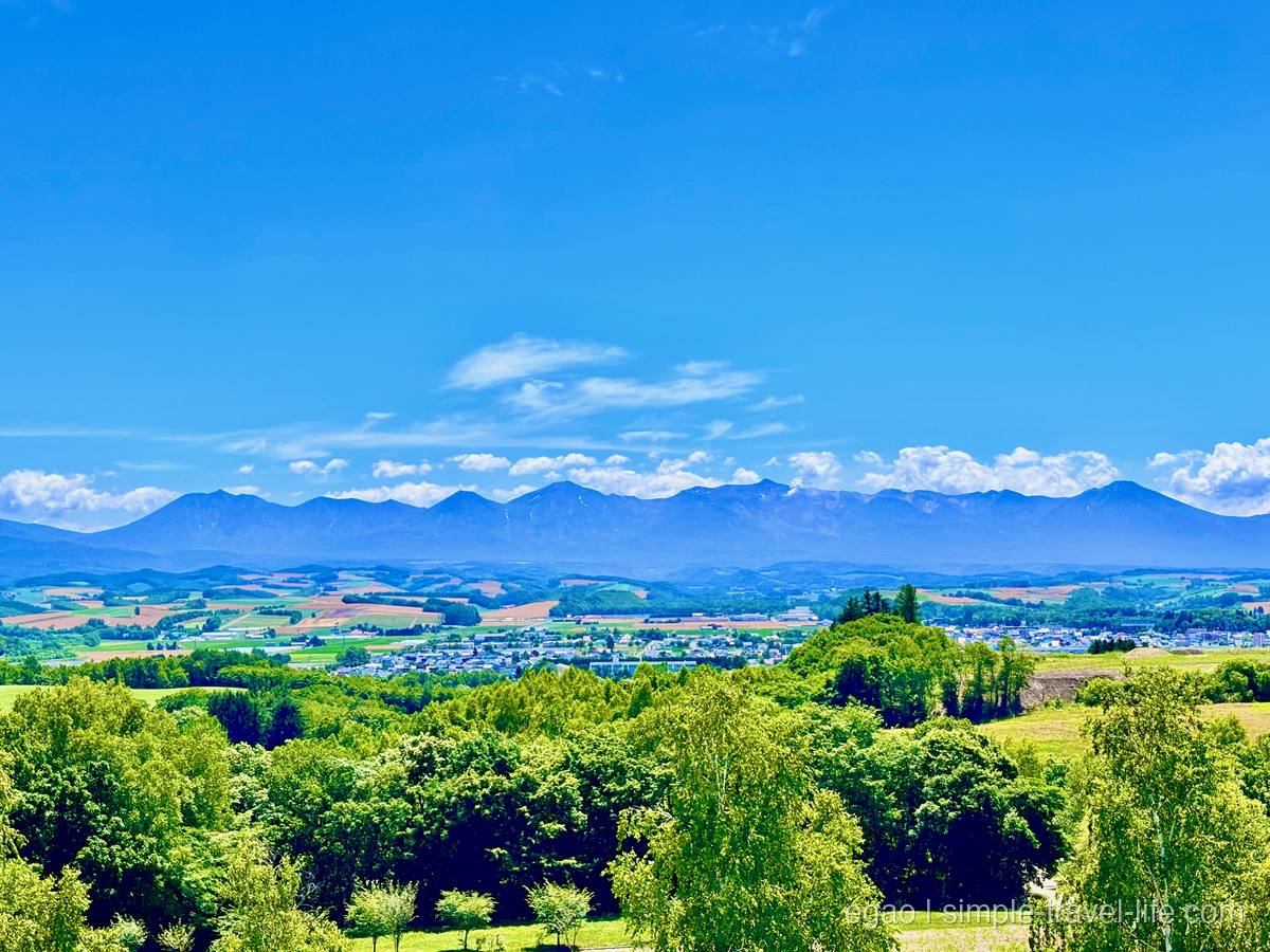 北西の丘から見渡す美瑛の丘と十勝岳連峰